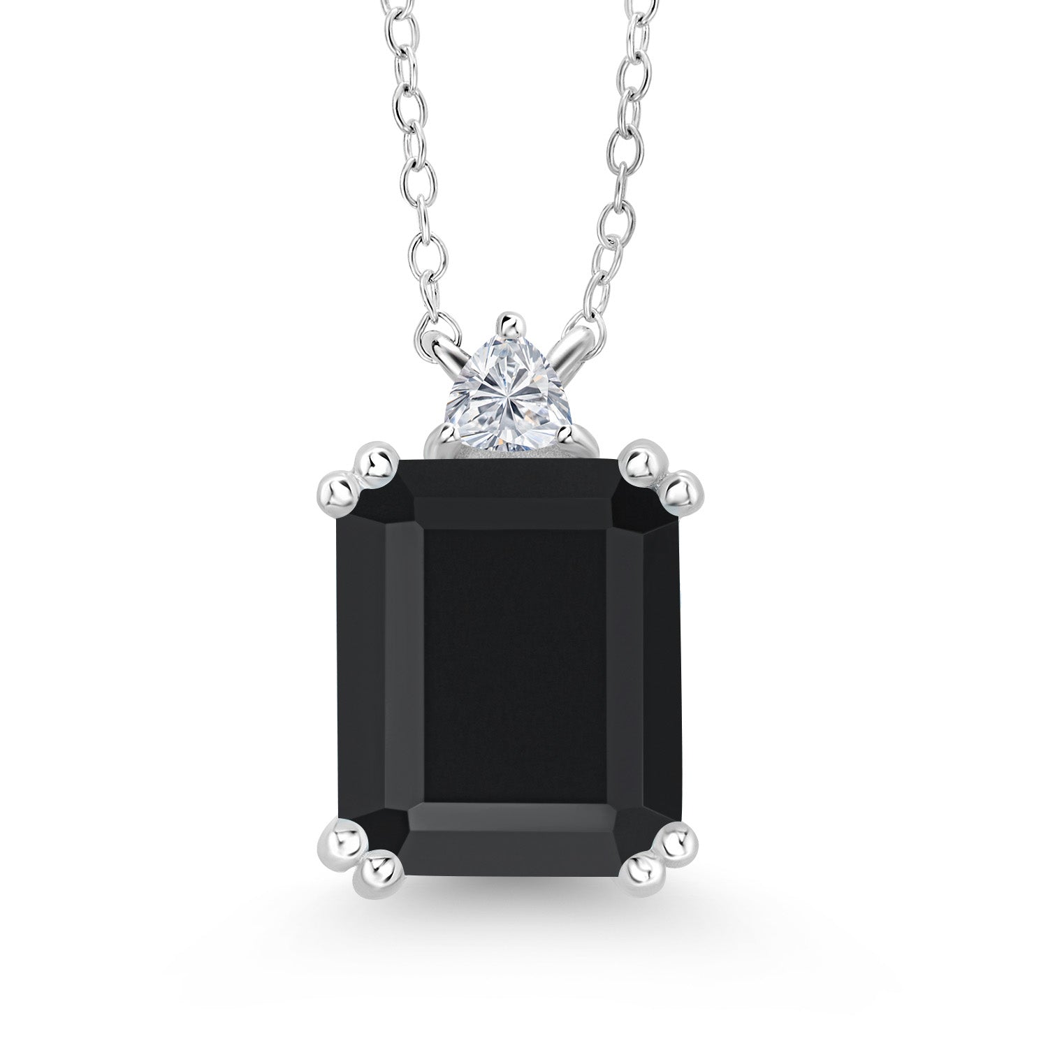 925 Sterling Silver Black Onyx and Lab Grown Diamond Pendant Necklace for Women | 5.91 Cttw | Gemstone December Birthstone | Octagon 12X10MM | With 18 Inch Chain