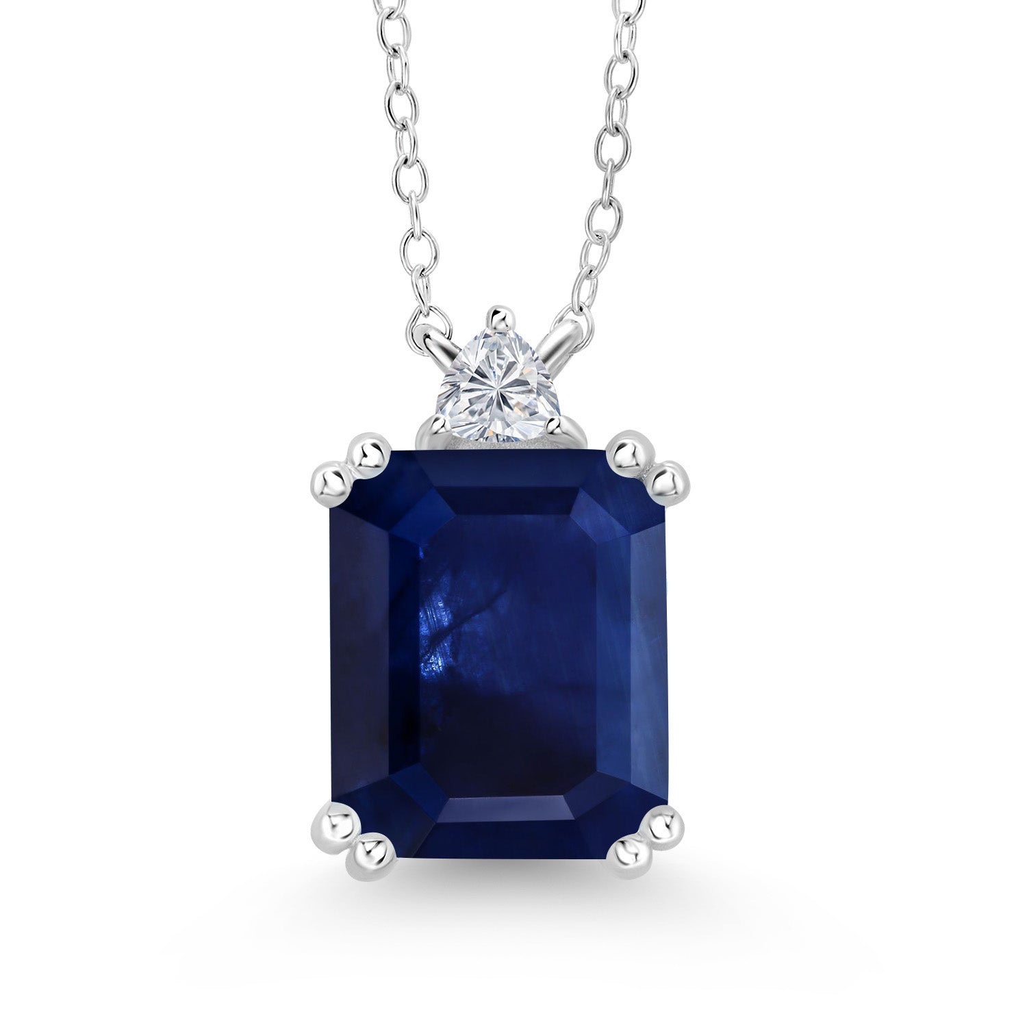 925 Sterling Silver Blue Sapphire and Lab Grown Diamond Pendant Necklace for Women | 5.56 Cttw | Gemstone September Birthstone | Octagon 12X10MM | With 18 Inch Chain