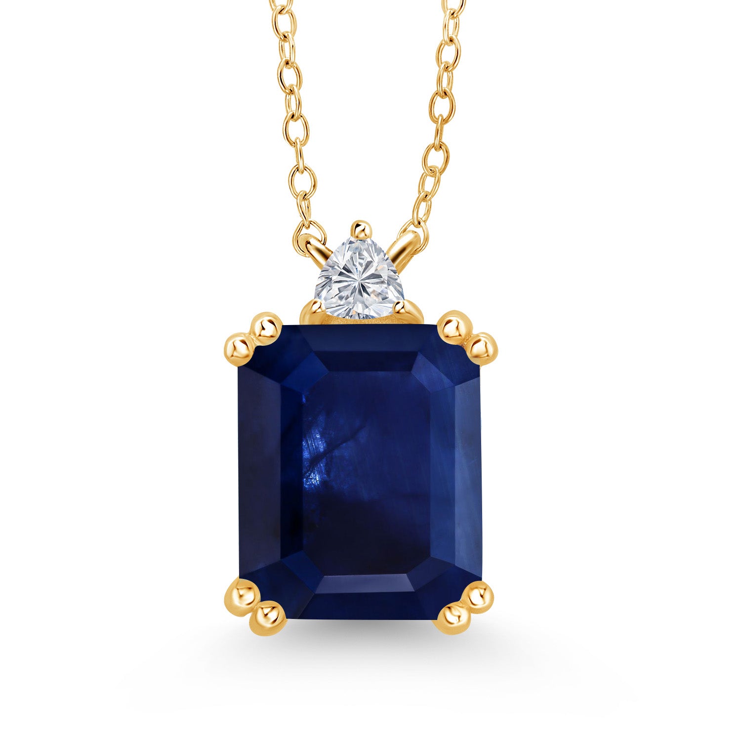 18K Yellow Gold Plated Silver Blue Sapphire and Lab Grown Diamond Pendant Necklace for Women | 5.56 Cttw | Gemstone September Birthstone | Octagon 12X10MM | With 18 Inch Chain