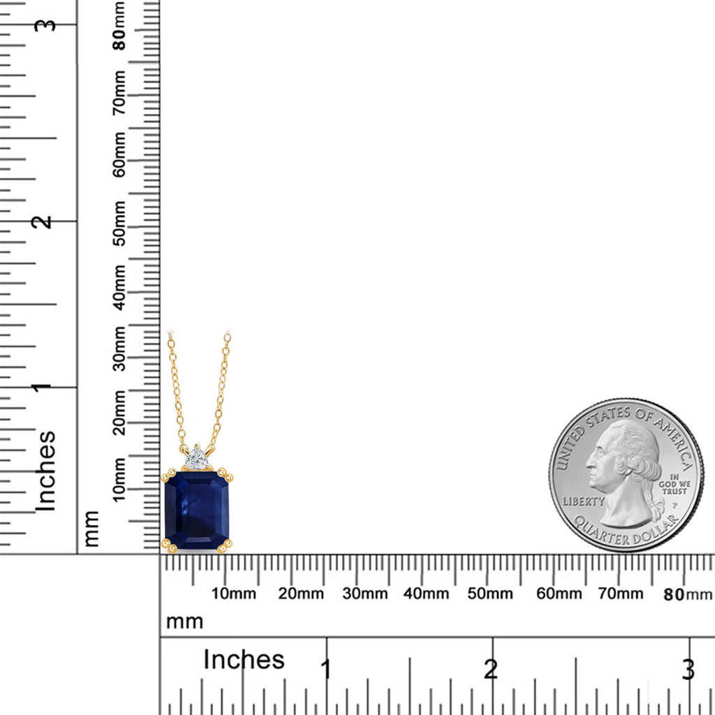 18K Yellow Gold Plated Silver Blue Sapphire and Lab Grown Diamond Pendant Necklace for Women | 5.56 Cttw | Gemstone September Birthstone | Octagon 12X10MM | With 18 Inch Chain