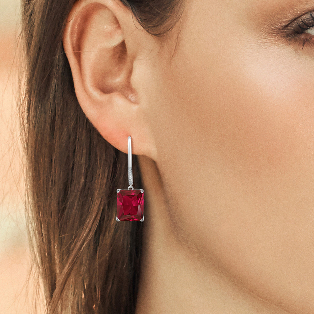 Red Created Ruby - July_925 Sterling Silver_Earrings in 925 Sterling Silver