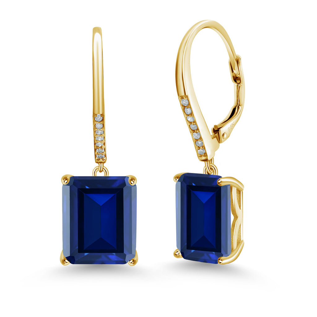 Blue Created Sapphire - September_925 Yellow Gold Plated Silver_Earrings in 925 Yellow Gold Plated Silver