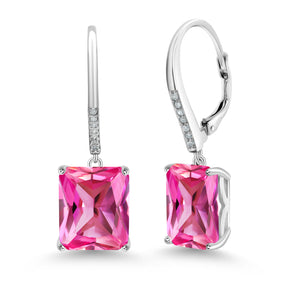 Pink Created Sapphire - September_925 Sterling Silver_Earrings in 925 Sterling Silver
