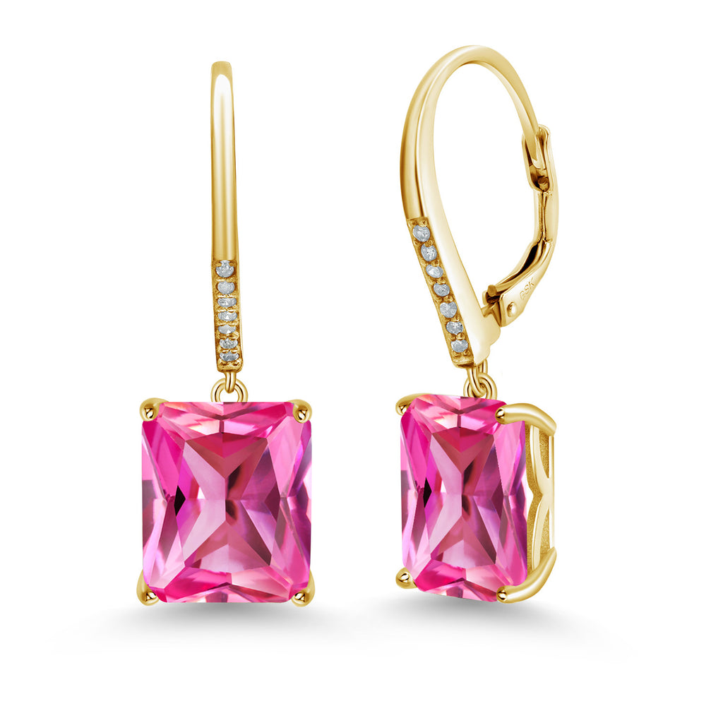 Pink Created Sapphire - September_925 Yellow Gold Plated Silver_Earrings in 925 Yellow Gold Plated Silver