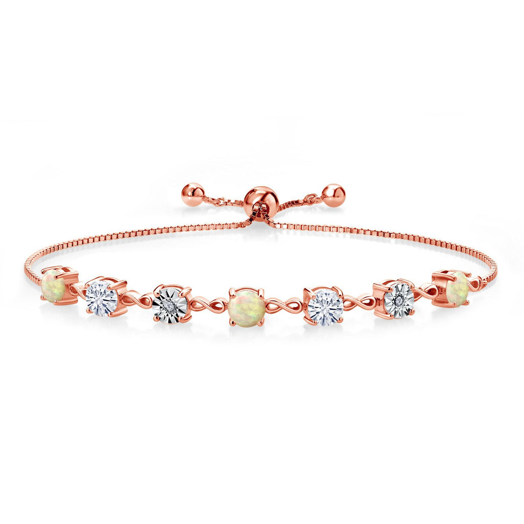 Gem Stone King Gemstone Birthstone White Moissanite and Lab Grown Diamond Accent Infinity Tennis Bracelet for Women in 925 Sterling Silver | Round 5MM and 1MM | Adjustable Bolo Up to 9 Inch | Easy-On Easy-Off