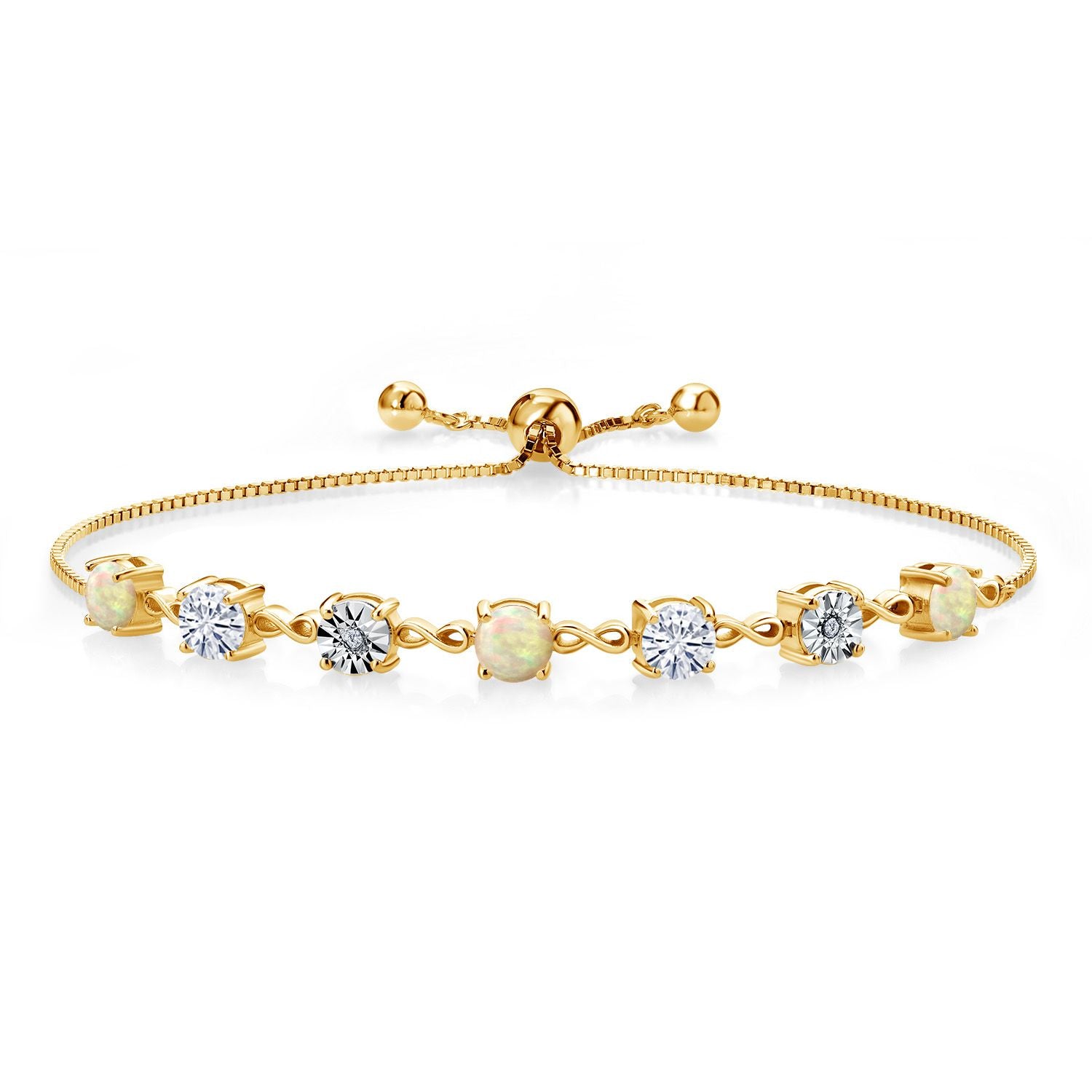 Ethiopian Opal-Cabochon - October_925 Yellow Gold Plated Silver_Bracelet in 925 Yellow Gold Plated Silver