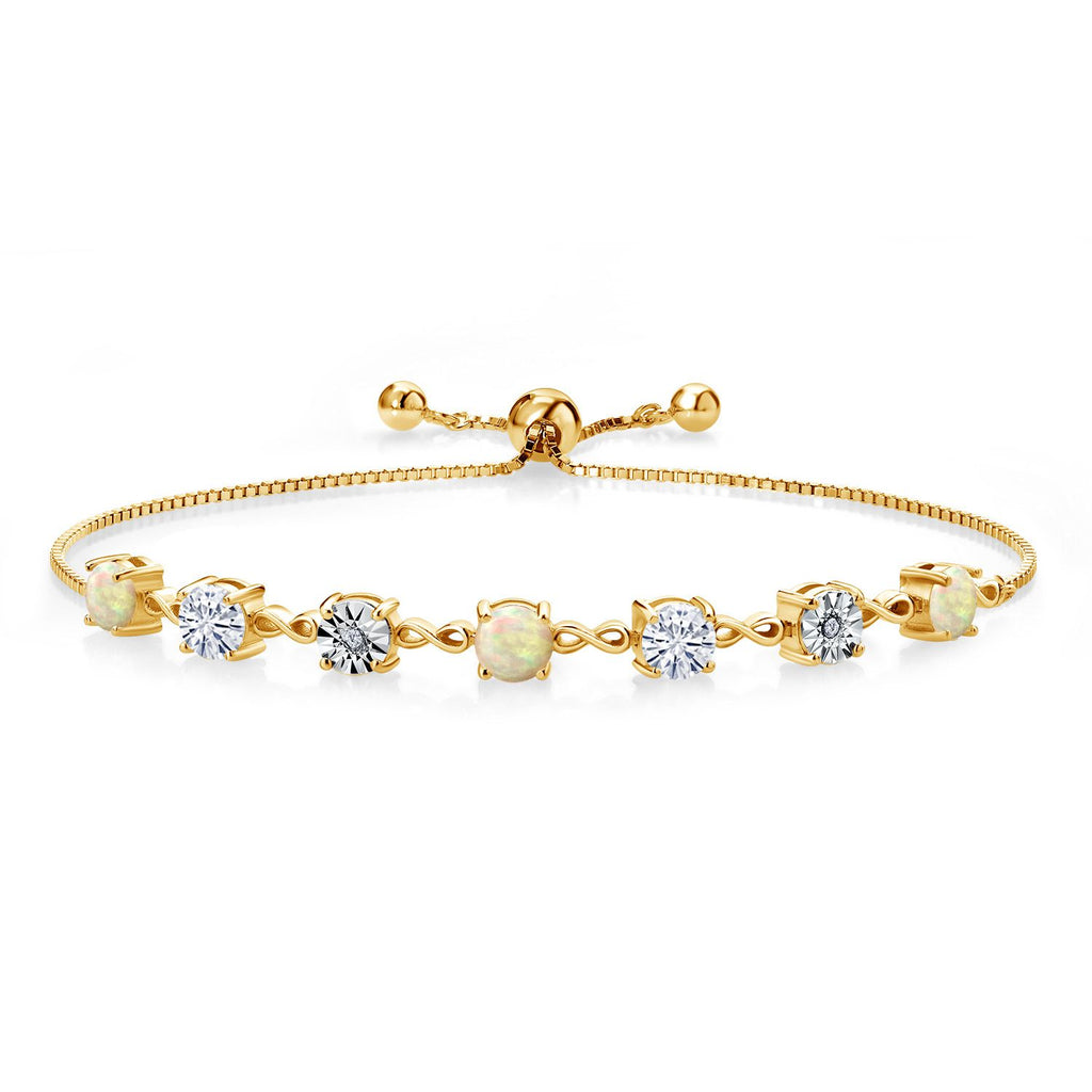 Gem Stone King Gemstone Birthstone White Moissanite and Lab Grown Diamond Accent Infinity Tennis Bracelet for Women in 925 Sterling Silver | Round 5MM and 1MM | Adjustable Bolo Up to 9 Inch | Easy-On Easy-Off