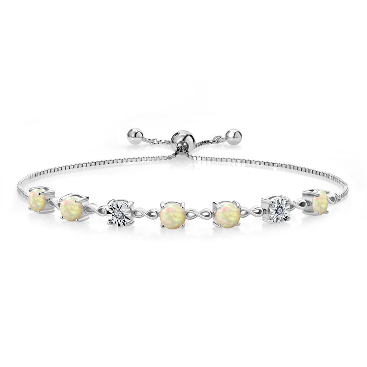 Gem Stone King 925 Sterling Silver Infinity Tennis Bracelet for Women | Gemstone Birthstone and White Lab Grown Diamond | Round 5MM and 1MM Accents| Adjustable Bolo to 9 Inch | Easy-On Easy-Off