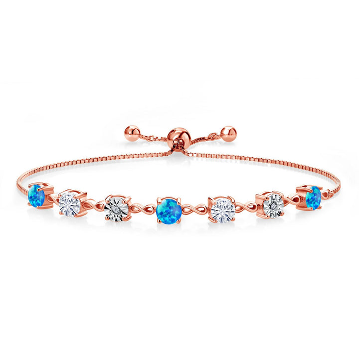 Gem Stone King Gemstone Birthstone White Moissanite and Lab Grown Diamond Accent Infinity Tennis Bracelet for Women in 925 Sterling Silver | Round 5MM and 1MM | Adjustable Bolo Up to 9 Inch | Easy-On Easy-Off