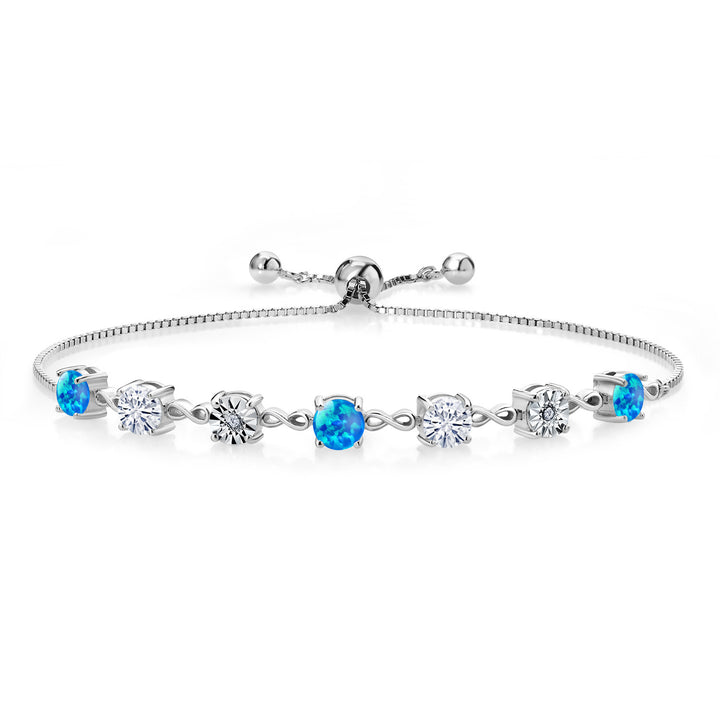 Gem Stone King Gemstone Birthstone White Moissanite and Lab Grown Diamond Accent Infinity Tennis Bracelet for Women in 925 Sterling Silver | Round 5MM and 1MM | Adjustable Bolo Up to 9 Inch | Easy-On Easy-Off
