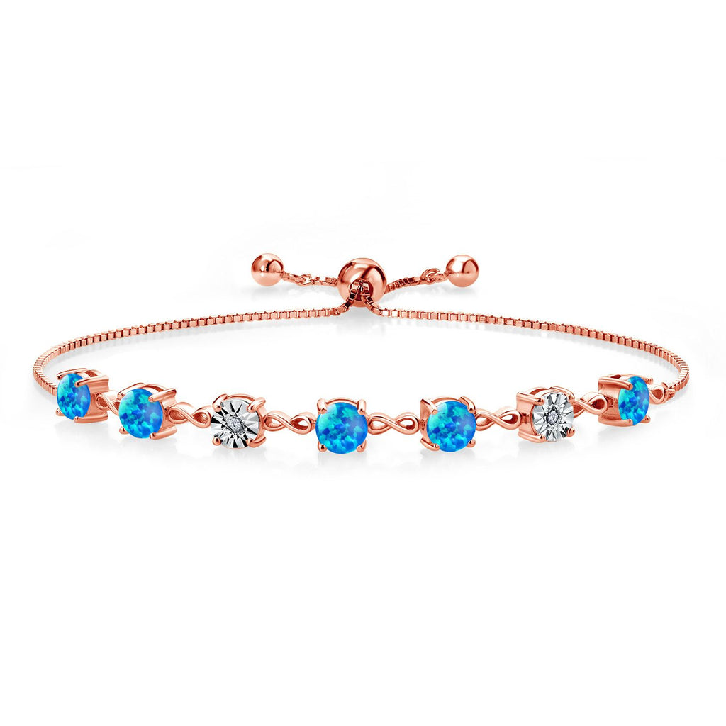 Blue Simulated Opal-Cabochon - October_925 Rose Gold Plated Silver_Bracelet in 925 Rose Gold Plated Silver