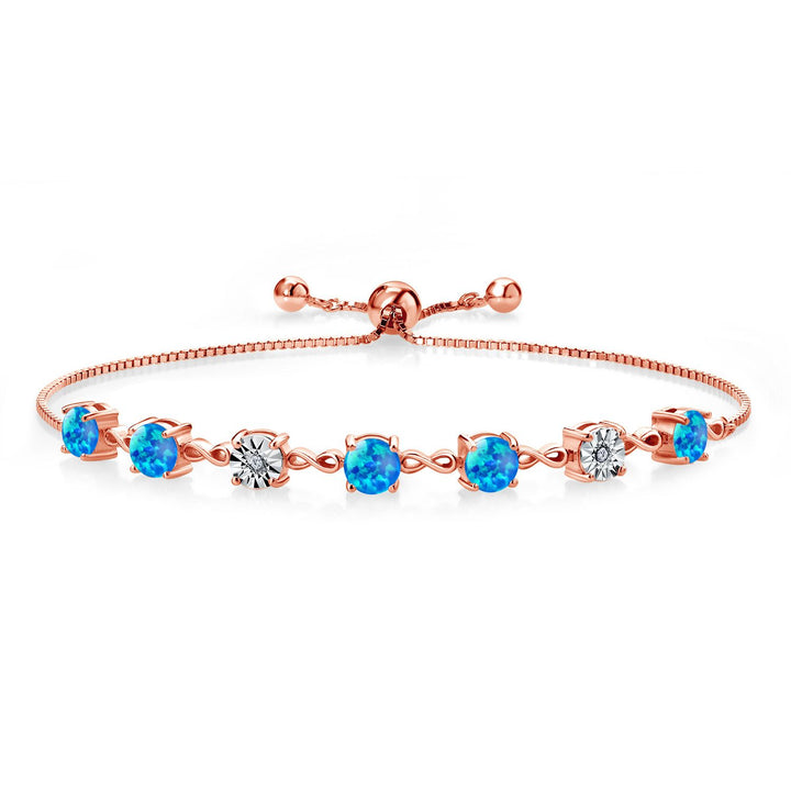 Blue Simulated Opal-Cabochon - October_925 Rose Gold Plated Silver_Bracelet in 925 Rose Gold Plated Silver