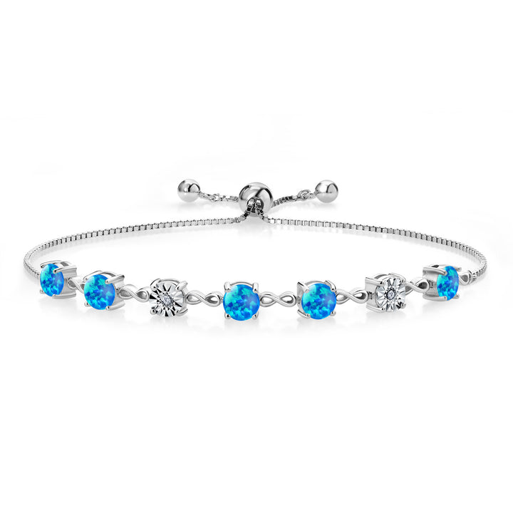 Gem Stone King 925 Sterling Silver Infinity Tennis Bracelet for Women | Gemstone Birthstone and White Lab Grown Diamond | Round 5MM and 1MM Accents| Adjustable Bolo to 9 Inch | Easy-On Easy-Off