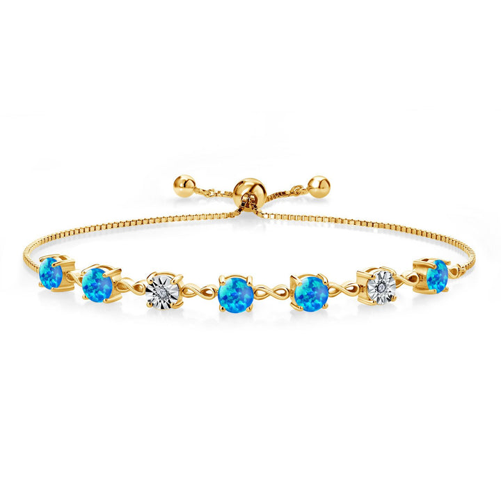 Gem Stone King 925 Sterling Silver Infinity Tennis Bracelet for Women | Gemstone Birthstone and White Lab Grown Diamond | Round 5MM and 1MM Accents| Adjustable Bolo to 9 Inch | Easy-On Easy-Off