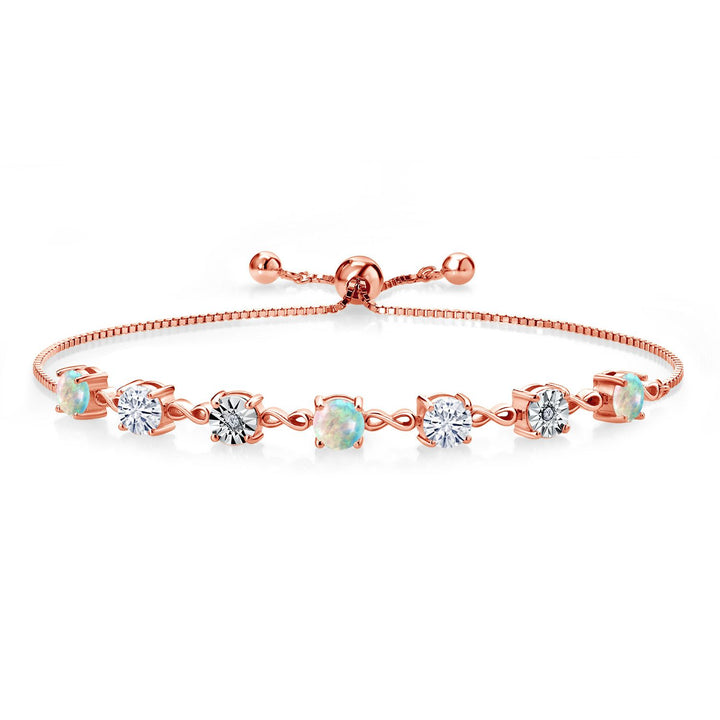 Gem Stone King Gemstone Birthstone White Moissanite and Lab Grown Diamond Accent Infinity Tennis Bracelet for Women in 925 Sterling Silver | Round 5MM and 1MM | Adjustable Bolo Up to 9 Inch | Easy-On Easy-Off