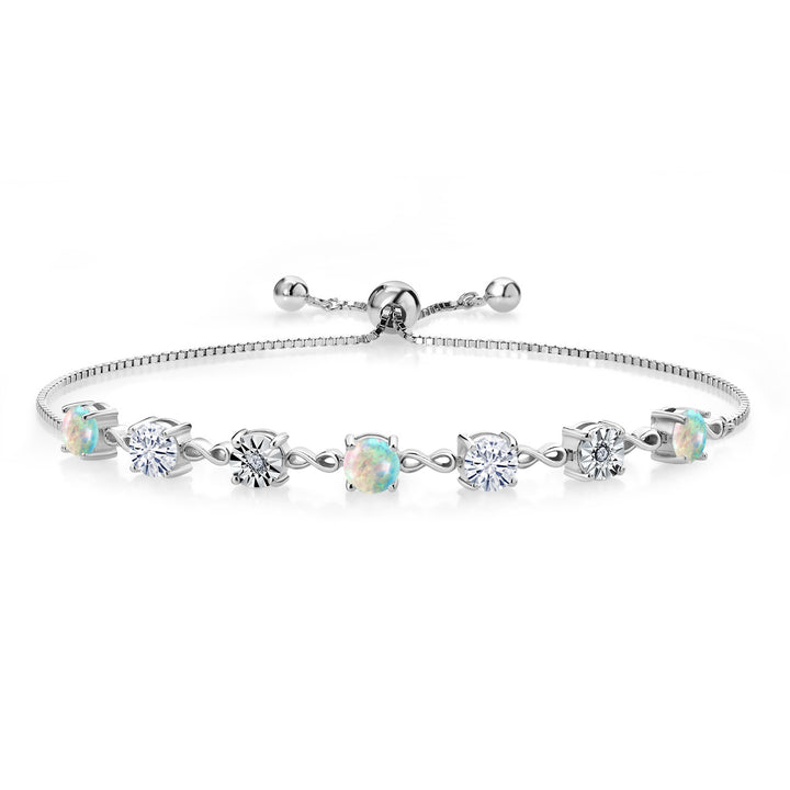 Gem Stone King Gemstone Birthstone White Moissanite and Lab Grown Diamond Accent Infinity Tennis Bracelet for Women in 925 Sterling Silver | Round 5MM and 1MM | Adjustable Bolo Up to 9 Inch | Easy-On Easy-Off