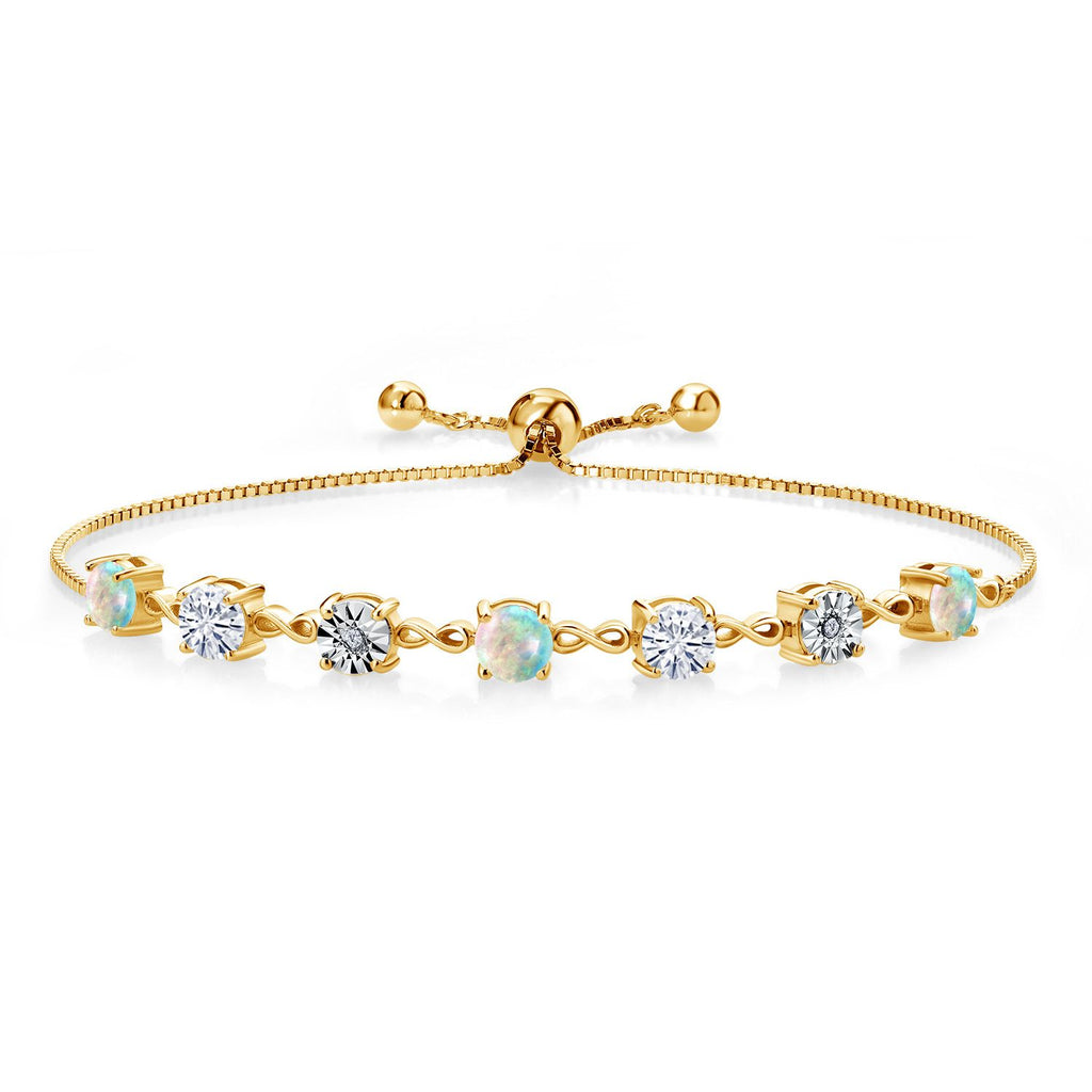 Gem Stone King Gemstone Birthstone White Moissanite and Lab Grown Diamond Accent Infinity Tennis Bracelet for Women in 925 Sterling Silver | Round 5MM and 1MM | Adjustable Bolo Up to 9 Inch | Easy-On Easy-Off
