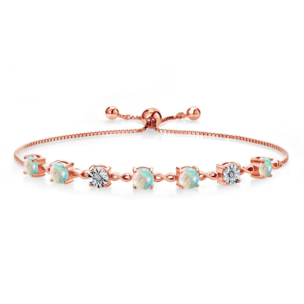 Gem Stone King 925 Sterling Silver Infinity Tennis Bracelet for Women | Gemstone Birthstone and White Lab Grown Diamond | Round 5MM and 1MM Accents| Adjustable Bolo to 9 Inch | Easy-On Easy-Off