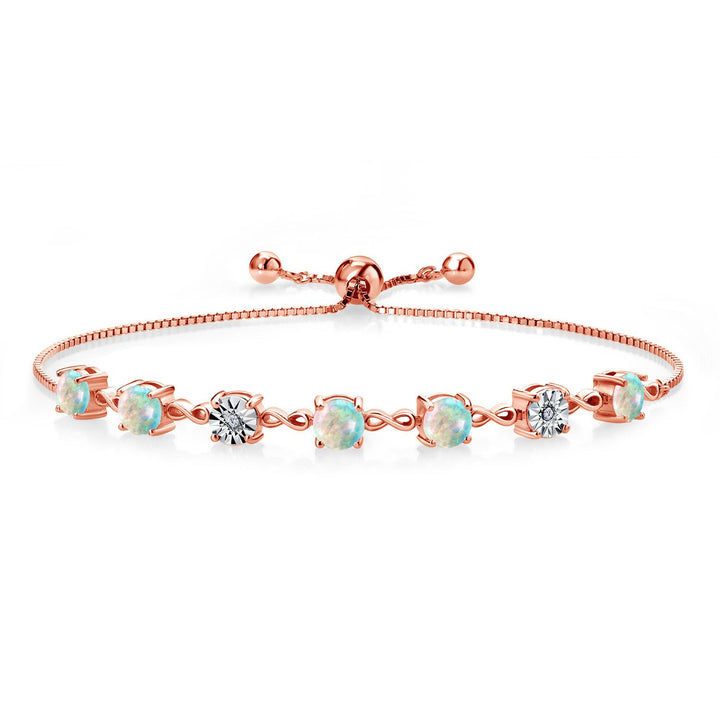 Gem Stone King 925 Sterling Silver Infinity Tennis Bracelet for Women | Gemstone Birthstone and White Lab Grown Diamond | Round 5MM and 1MM Accents| Adjustable Bolo to 9 Inch | Easy-On Easy-Off