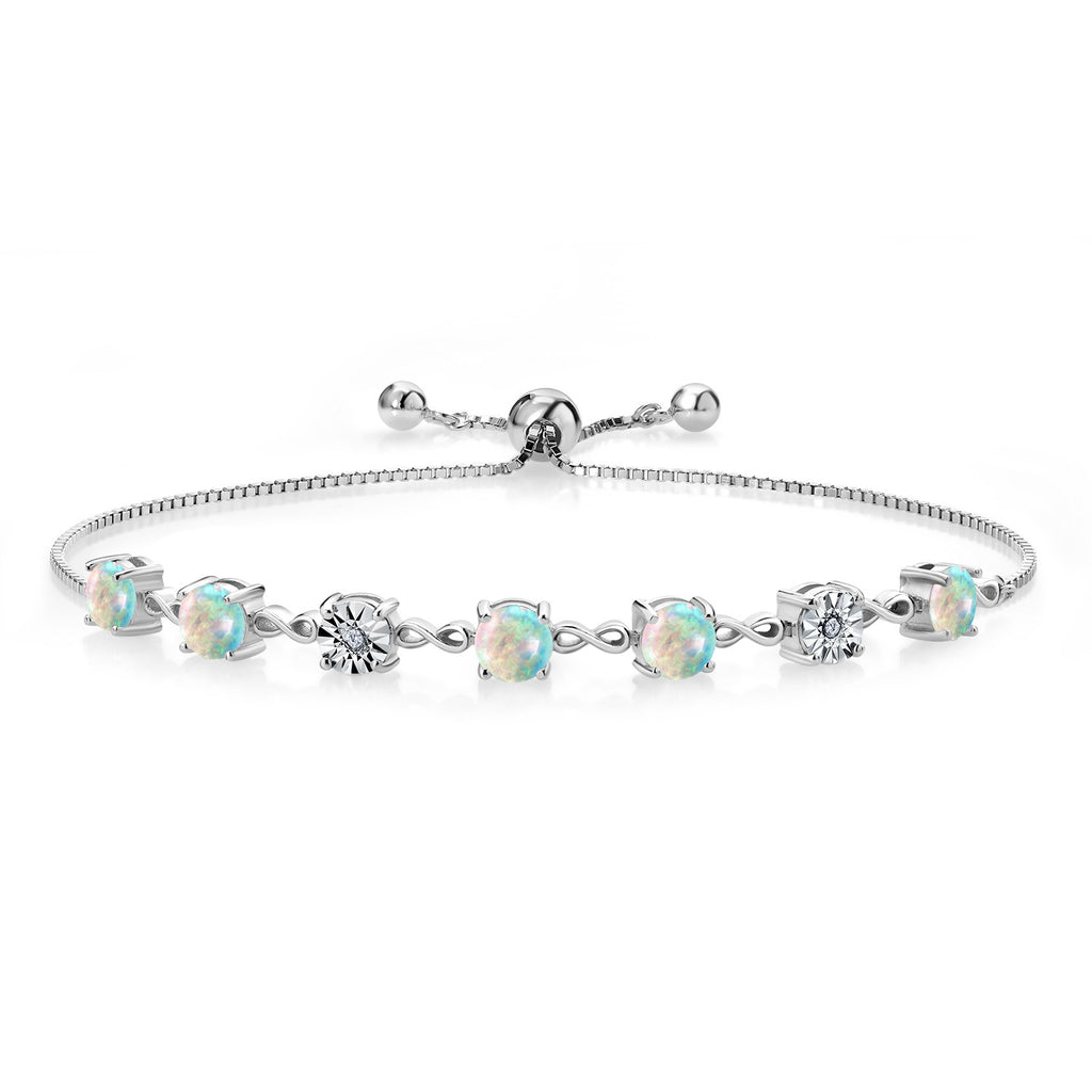 Gem Stone King 925 Sterling Silver Infinity Tennis Bracelet for Women | Gemstone Birthstone and White Lab Grown Diamond | Round 5MM and 1MM Accents| Adjustable Bolo to 9 Inch | Easy-On Easy-Off