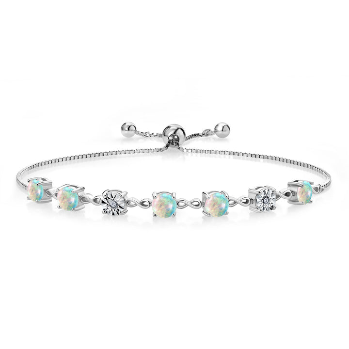 Gem Stone King 925 Sterling Silver Infinity Tennis Bracelet for Women | Gemstone Birthstone and White Lab Grown Diamond | Round 5MM and 1MM Accents| Adjustable Bolo to 9 Inch | Easy-On Easy-Off