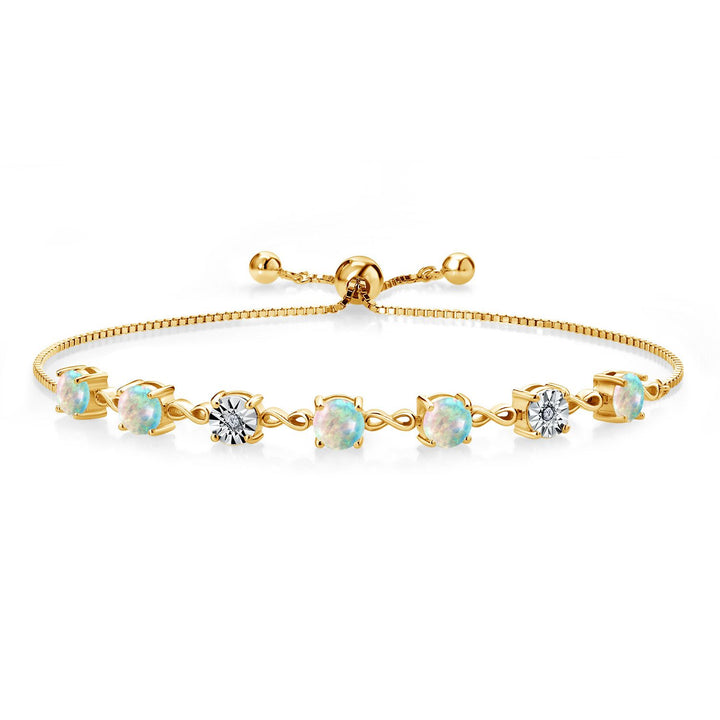 Gem Stone King 925 Sterling Silver Infinity Tennis Bracelet for Women | Gemstone Birthstone and White Lab Grown Diamond | Round 5MM and 1MM Accents| Adjustable Bolo to 9 Inch | Easy-On Easy-Off