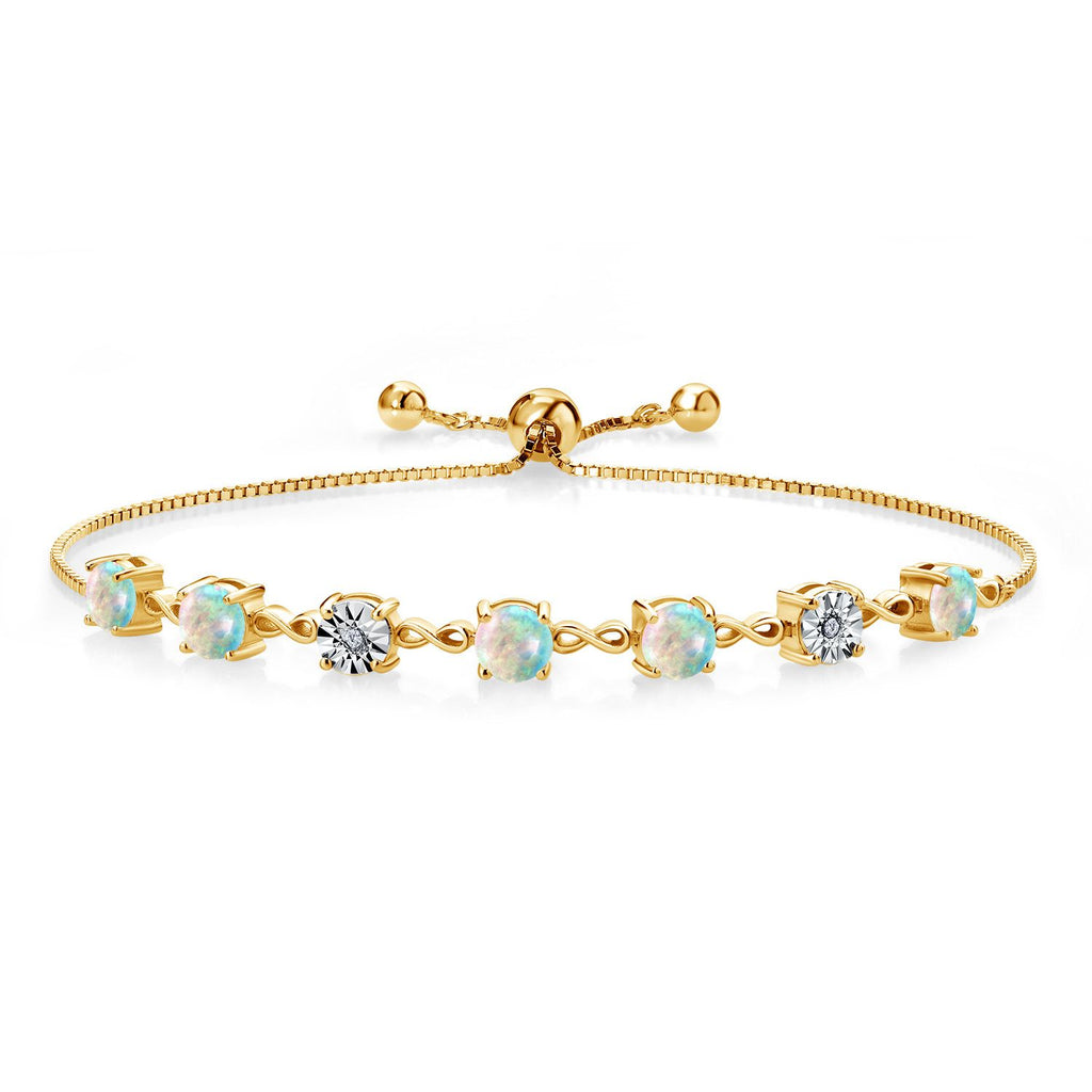 White Simulated Opal-Cabochon - October_925 Yellow Gold Plated Silver_Bracelet in 925 Yellow Gold Plated Silver