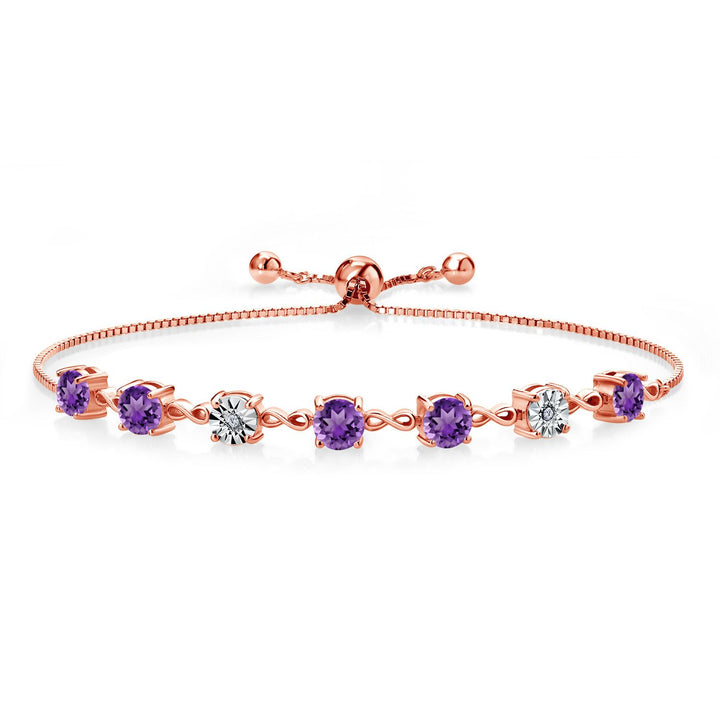 Gem Stone King 925 Sterling Silver Infinity Tennis Bracelet for Women | Gemstone Birthstone and White Lab Grown Diamond | Round 5MM and 1MM Accents| Adjustable Bolo to 9 Inch | Easy-On Easy-Off