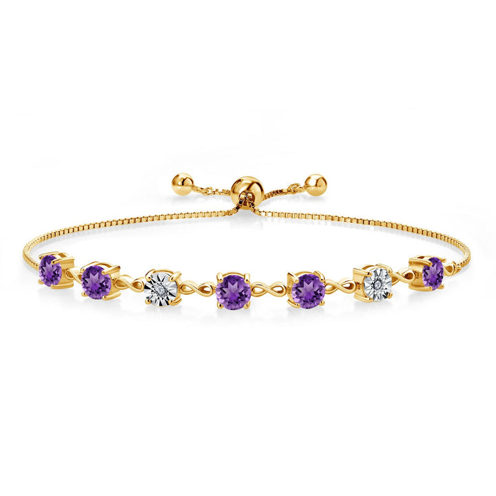 Gem Stone King 925 Sterling Silver Infinity Tennis Bracelet for Women | Gemstone Birthstone and White Lab Grown Diamond | Round 5MM and 1MM Accents| Adjustable Bolo to 9 Inch | Easy-On Easy-Off