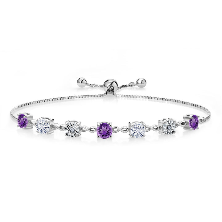 925 Sterling Silver Purple Amethyst White Moissanite and Lab Grown Diamond Tennis Bracelet For Women (2.44 Cttw, Gemstone Birthstone, Fully Adjustable Up to 9 Inch)