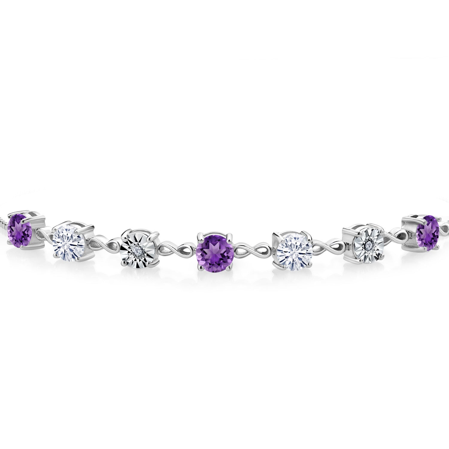 925 Sterling Silver Purple Amethyst White Moissanite and Lab Grown Diamond Tennis Bracelet For Women (2.44 Cttw, Gemstone Birthstone, Fully Adjustable Up to 9 Inch)