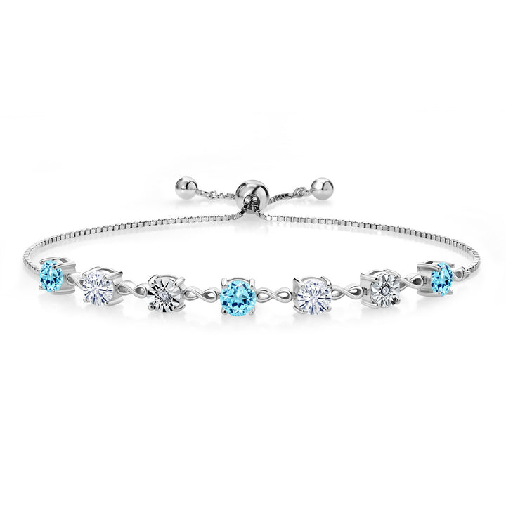 Gem Stone King Gemstone Birthstone White Moissanite and Lab Grown Diamond Accent Infinity Tennis Bracelet for Women in 925 Sterling Silver | Round 5MM and 1MM | Adjustable Bolo Up to 9 Inch | Easy-On Easy-Off