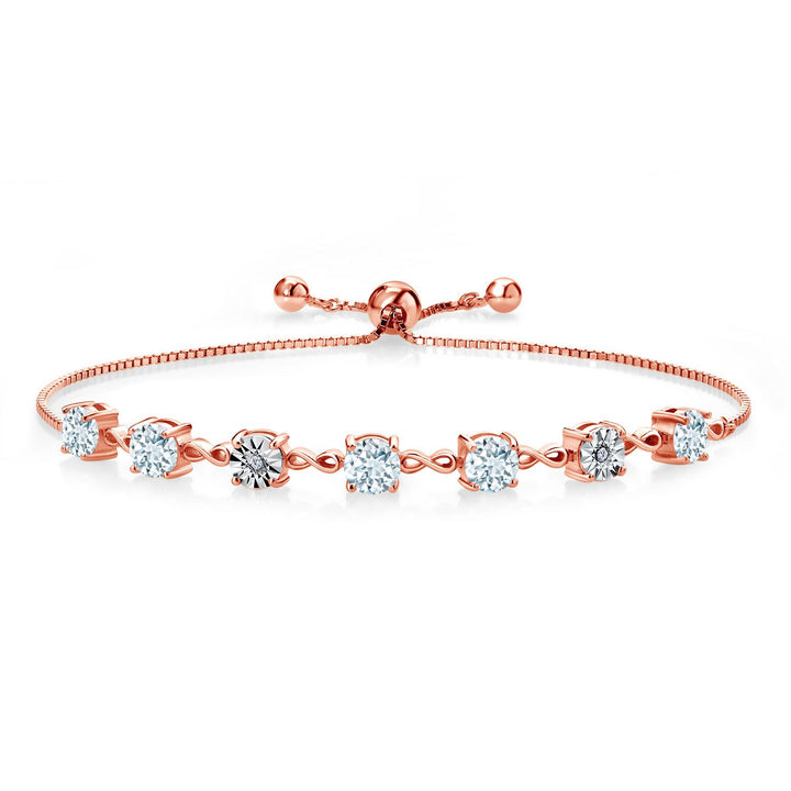 Gem Stone King 925 Sterling Silver Infinity Tennis Bracelet for Women | Gemstone Birthstone and White Lab Grown Diamond | Round 5MM and 1MM Accents| Adjustable Bolo to 9 Inch | Easy-On Easy-Off