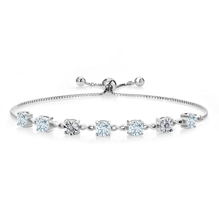 Gem Stone King 925 Sterling Silver Infinity Tennis Bracelet for Women | Gemstone Birthstone and White Lab Grown Diamond | Round 5MM and 1MM Accents| Adjustable Bolo to 9 Inch | Easy-On Easy-Off