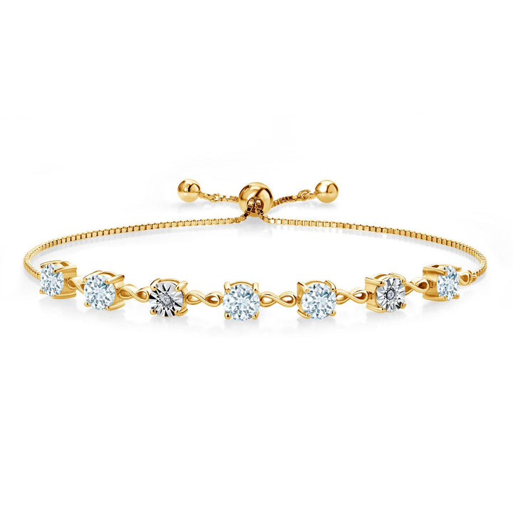 Gem Stone King 925 Sterling Silver Infinity Tennis Bracelet for Women | Gemstone Birthstone and White Lab Grown Diamond | Round 5MM and 1MM Accents| Adjustable Bolo to 9 Inch | Easy-On Easy-Off