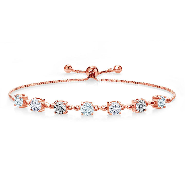 Gem Stone King Gemstone Birthstone White Moissanite and Lab Grown Diamond Accent Infinity Tennis Bracelet for Women in 925 Sterling Silver | Round 5MM and 1MM | Adjustable Bolo Up to 9 Inch | Easy-On Easy-Off