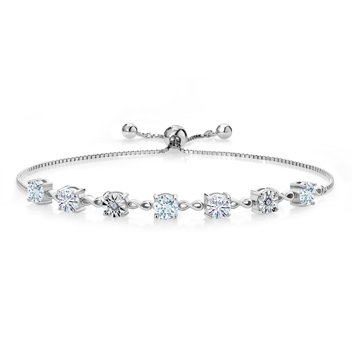 Gem Stone King Gemstone Birthstone White Moissanite and Lab Grown Diamond Accent Infinity Tennis Bracelet for Women in 925 Sterling Silver | Round 5MM and 1MM | Adjustable Bolo Up to 9 Inch | Easy-On Easy-Off