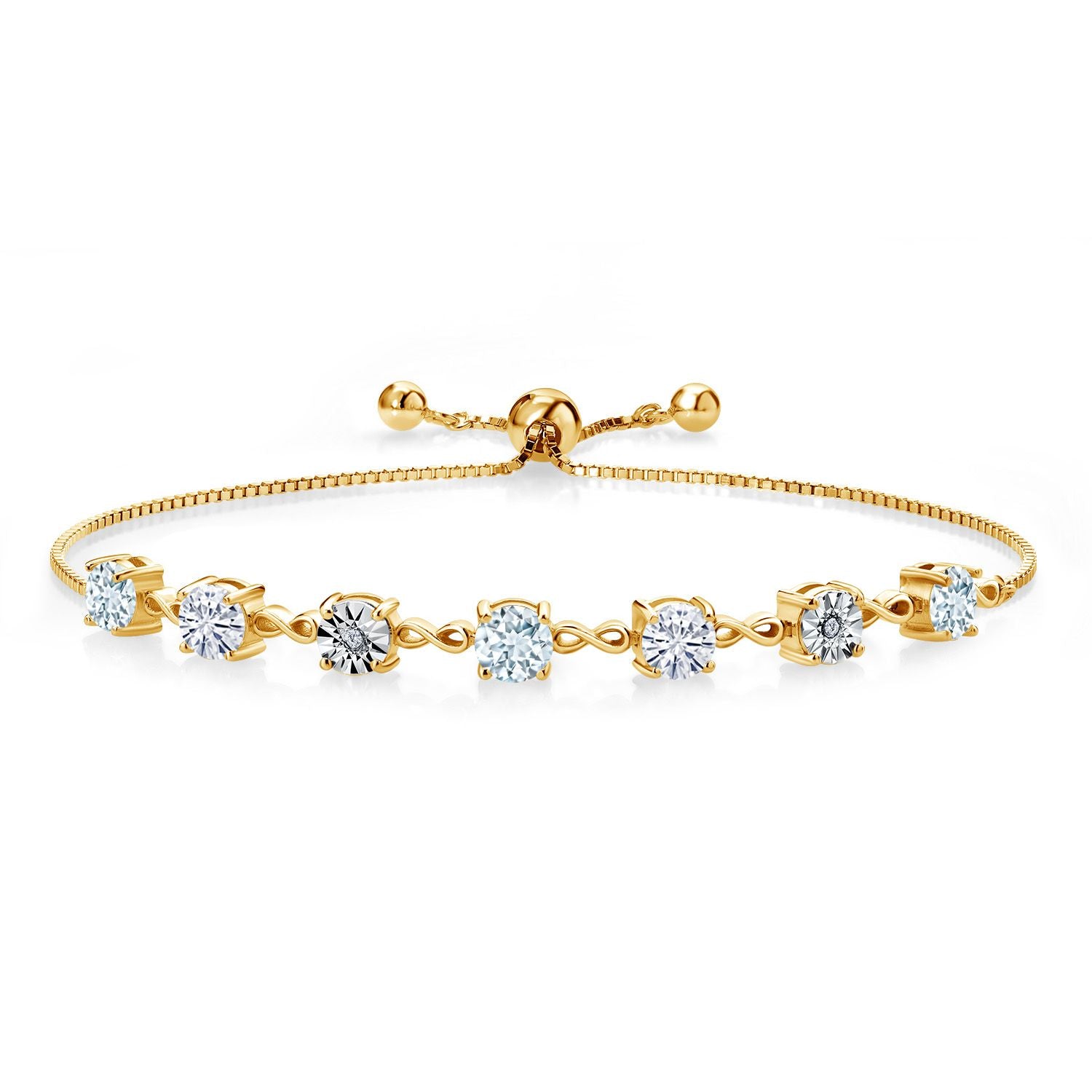Aquamarine - March_925 Yellow Gold Plated Silver_Bracelet in 925 Yellow Gold Plated Silver