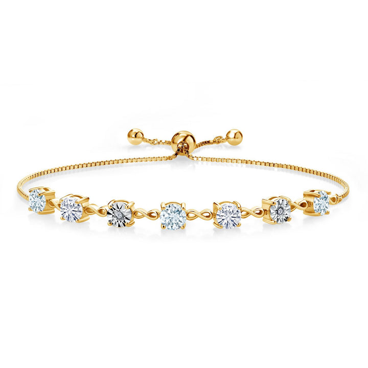 Gem Stone King Gemstone Birthstone White Moissanite and Lab Grown Diamond Accent Infinity Tennis Bracelet for Women in 925 Sterling Silver | Round 5MM and 1MM | Adjustable Bolo Up to 9 Inch | Easy-On Easy-Off