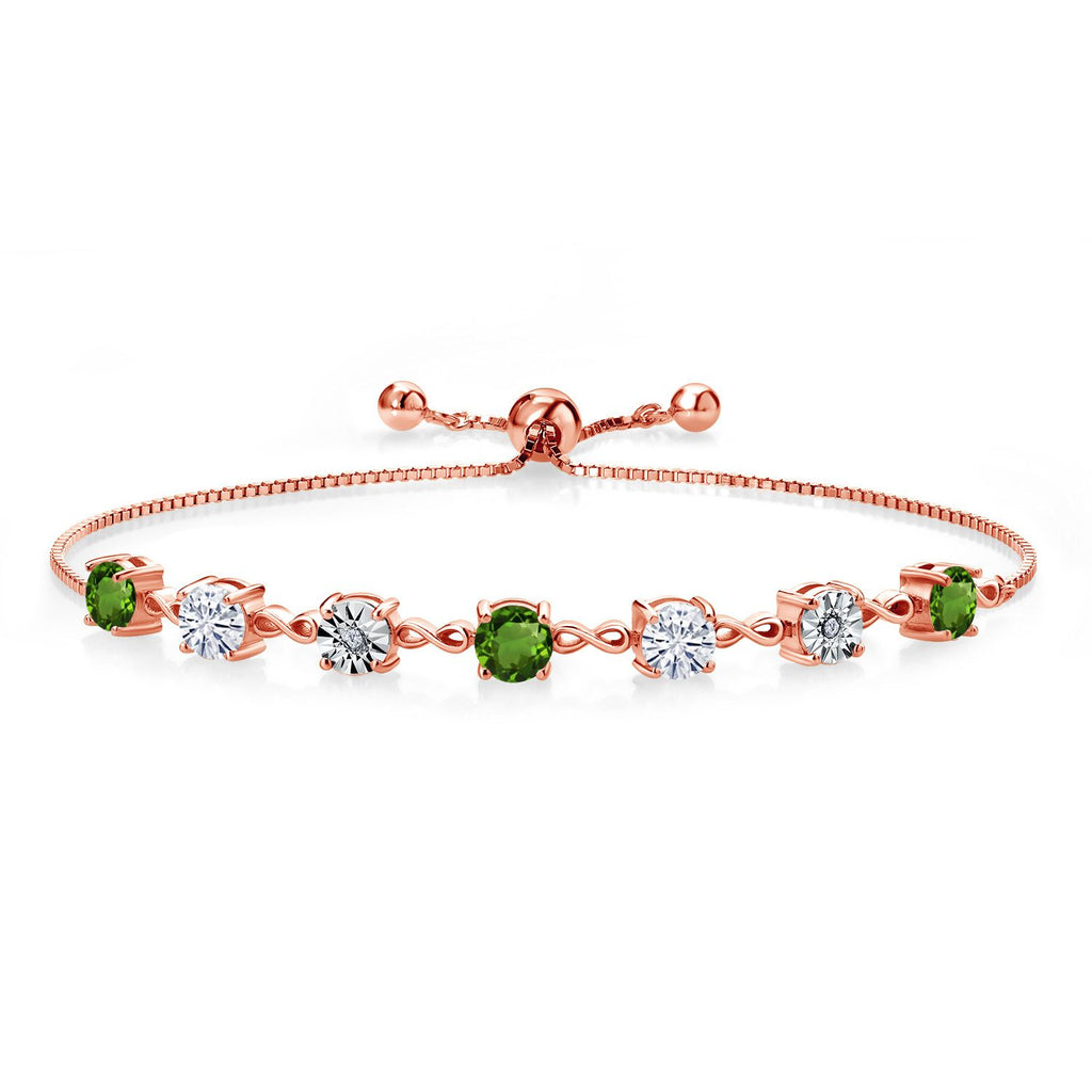 Gem Stone King Gemstone Birthstone White Moissanite and Lab Grown Diamond Accent Infinity Tennis Bracelet for Women in 925 Sterling Silver | Round 5MM and 1MM | Adjustable Bolo Up to 9 Inch | Easy-On Easy-Off