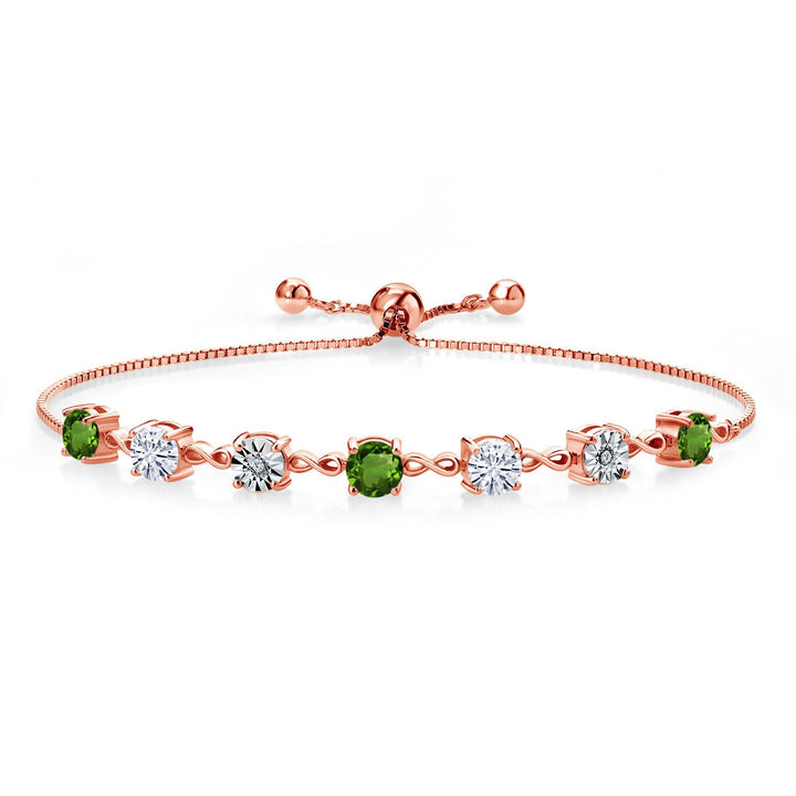 Gemstone Birthstone White Moissanite and Lab Grown Diamond Accent Infinity Tennis Bracelet for Women in 925 Sterling Silver | Round 5MM and 1MM | Adjustable Bolo Up to 9 Inch | Easy-On Easy-Off
