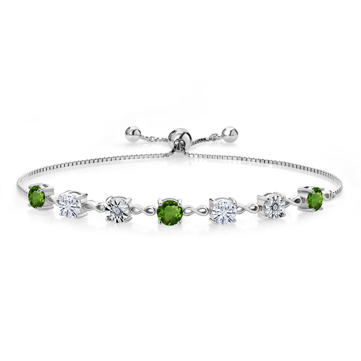 Gem Stone King Gemstone Birthstone White Moissanite and Lab Grown Diamond Accent Infinity Tennis Bracelet for Women in 925 Sterling Silver | Round 5MM and 1MM | Adjustable Bolo Up to 9 Inch | Easy-On Easy-Off