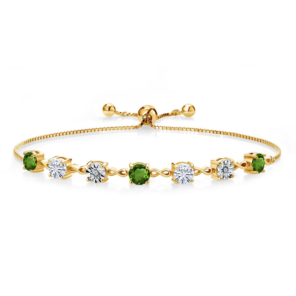 Gem Stone King Gemstone Birthstone White Moissanite and Lab Grown Diamond Accent Infinity Tennis Bracelet for Women in 925 Sterling Silver | Round 5MM and 1MM | Adjustable Bolo Up to 9 Inch | Easy-On Easy-Off