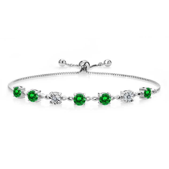 925 Sterling Silver Infinity Tennis Bracelet for Women | Gemstone Birthstone and White Lab Grown Diamond | Round 5MM and 1MM Accents| Adjustable Bolo to 9 Inch | Easy-On Easy-Off