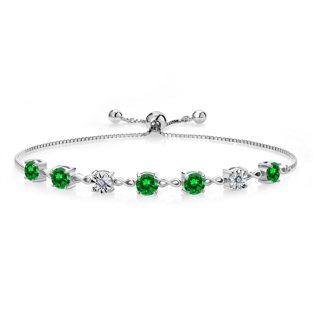 Gem Stone King 925 Sterling Silver Infinity Tennis Bracelet for Women | Gemstone Birthstone and White Lab Grown Diamond | Round 5MM and 1MM Accents| Adjustable Bolo to 9 Inch | Easy-On Easy-Off