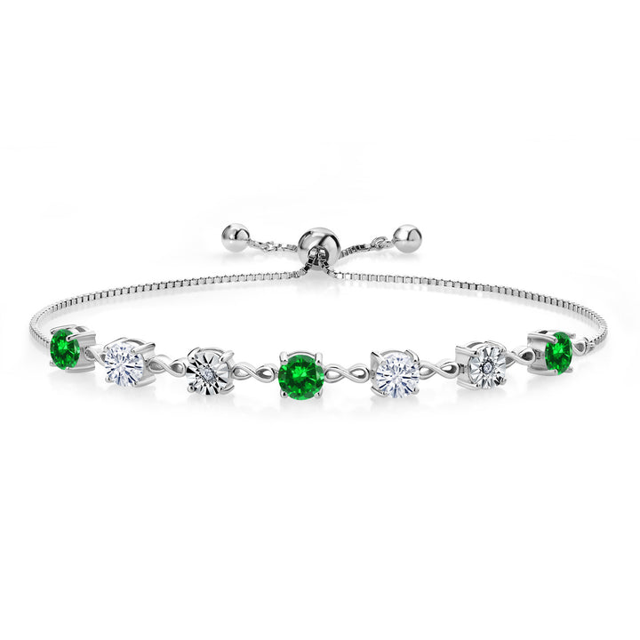 Gem Stone King Gemstone Birthstone White Moissanite and Lab Grown Diamond Accent Infinity Tennis Bracelet for Women in 925 Sterling Silver | Round 5MM and 1MM | Adjustable Bolo Up to 9 Inch | Easy-On Easy-Off