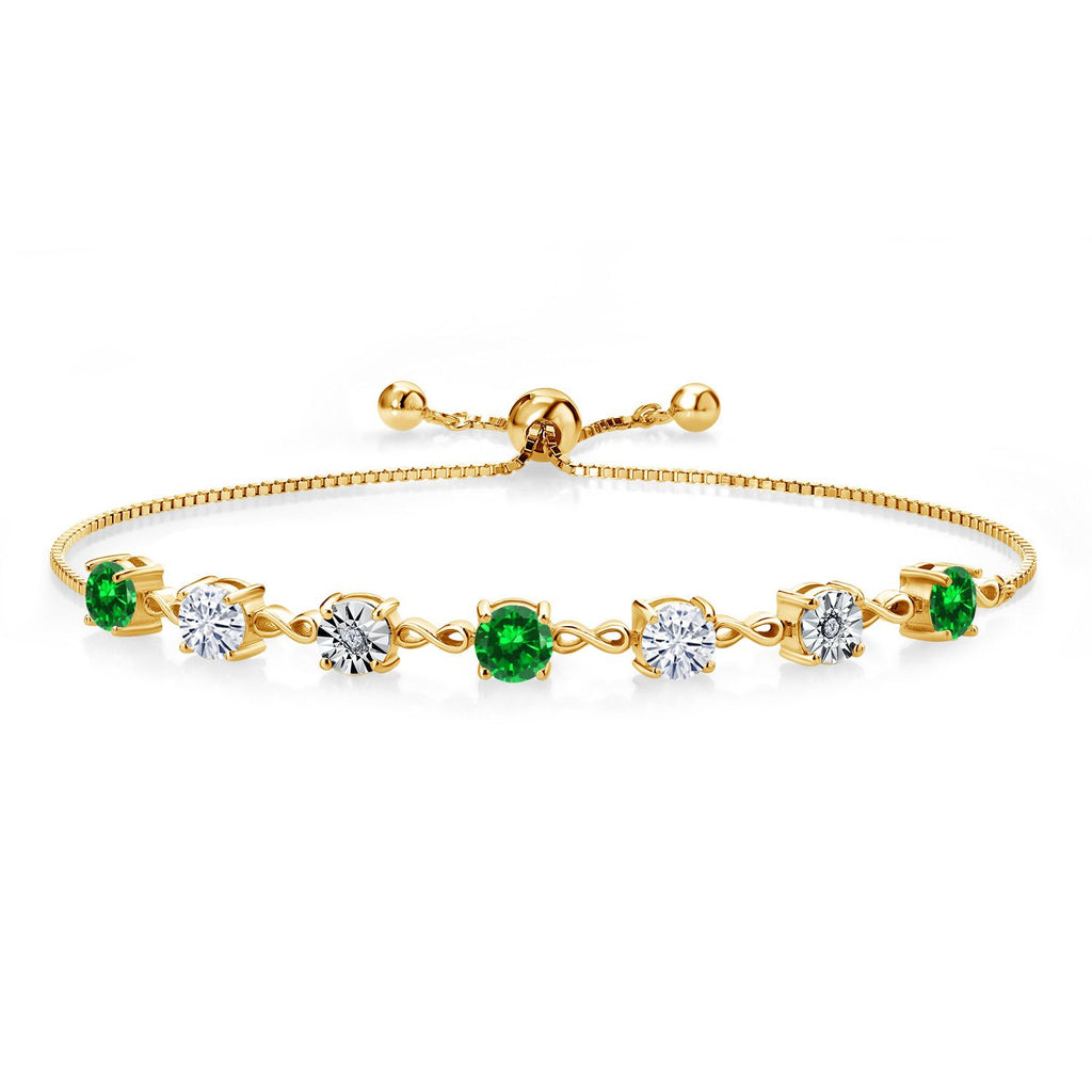 Gem Stone King Gemstone Birthstone White Moissanite and Lab Grown Diamond Accent Infinity Tennis Bracelet for Women in 925 Sterling Silver | Round 5MM and 1MM | Adjustable Bolo Up to 9 Inch | Easy-On Easy-Off