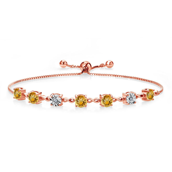 Gem Stone King 925 Sterling Silver Infinity Tennis Bracelet for Women | Gemstone Birthstone and White Lab Grown Diamond | Round 5MM and 1MM Accents| Adjustable Bolo to 9 Inch | Easy-On Easy-Off