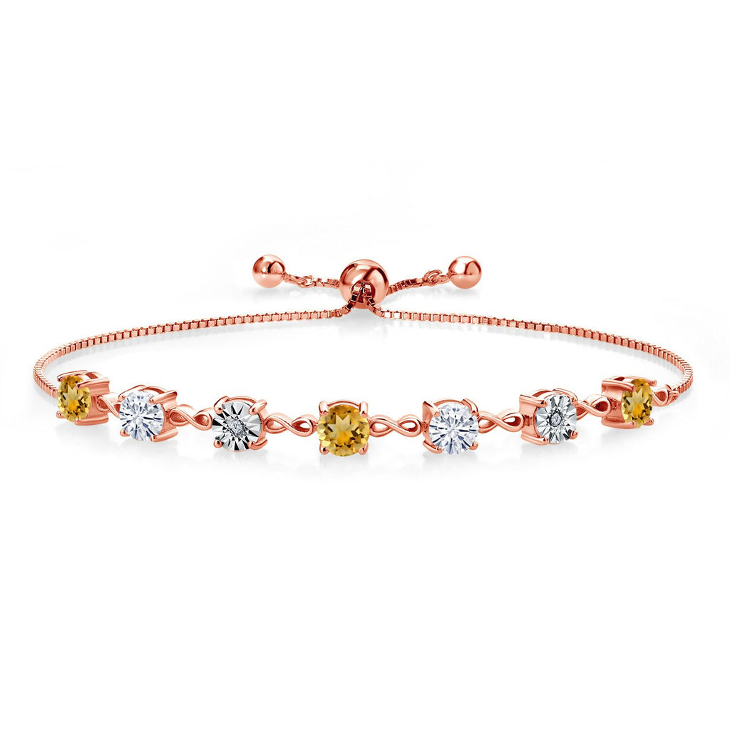Gem Stone King Gemstone Birthstone White Moissanite and Lab Grown Diamond Accent Infinity Tennis Bracelet for Women in 925 Sterling Silver | Round 5MM and 1MM | Adjustable Bolo Up to 9 Inch | Easy-On Easy-Off