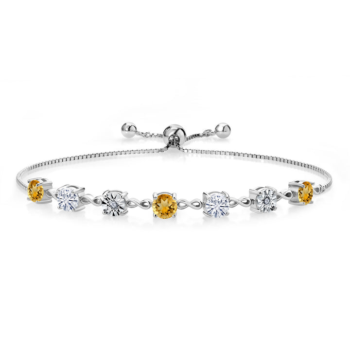 Gem Stone King Gemstone Birthstone White Moissanite and Lab Grown Diamond Accent Infinity Tennis Bracelet for Women in 925 Sterling Silver | Round 5MM and 1MM | Adjustable Bolo Up to 9 Inch | Easy-On Easy-Off